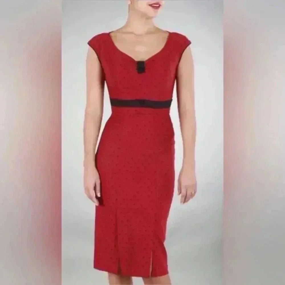 Stop staring, vintage Hollywood polkadot V-neck bombshell wiggle dress medium